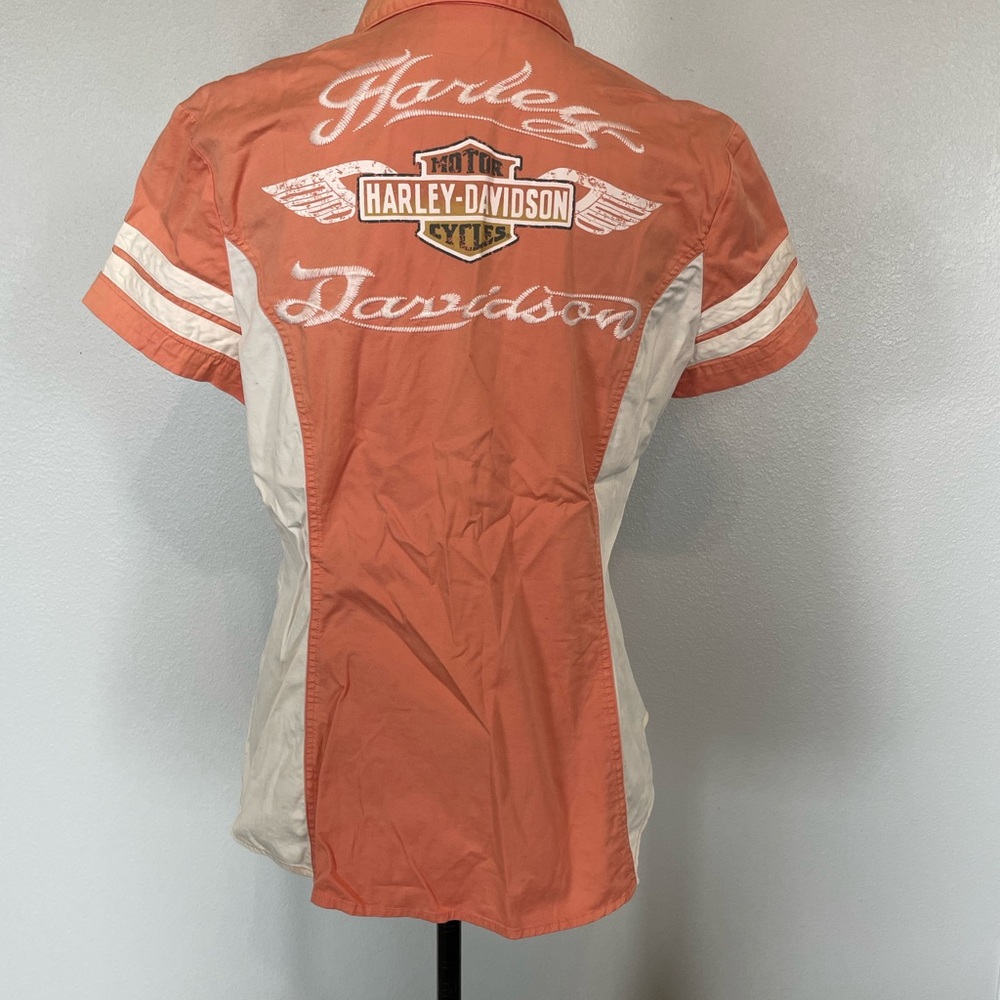 Harley-Davidson Coral and White Zip-Up Racing Top size Medium - Picture 4 of 6